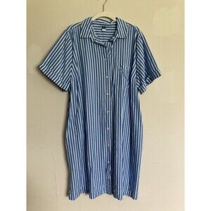 Old Navy 2024 Shirtdress Striped XL TALL Blue White Cotton Short Sleeve